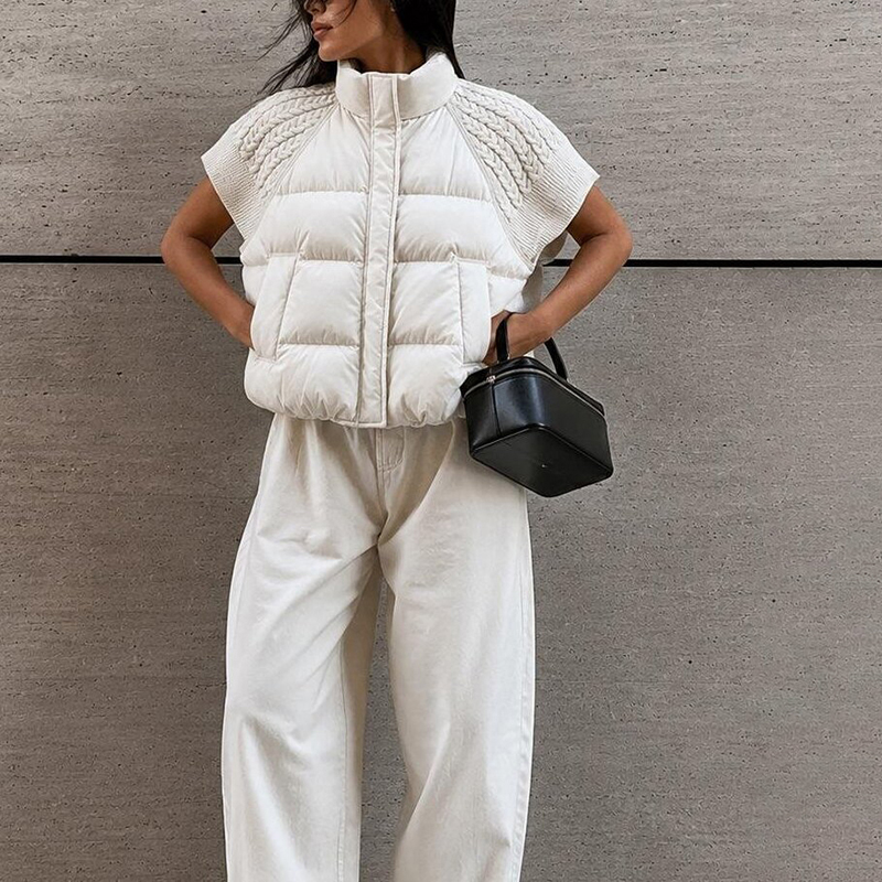 Padded Vest Gilet - Women's Chic Cropped Puffer Vest Sleeveless