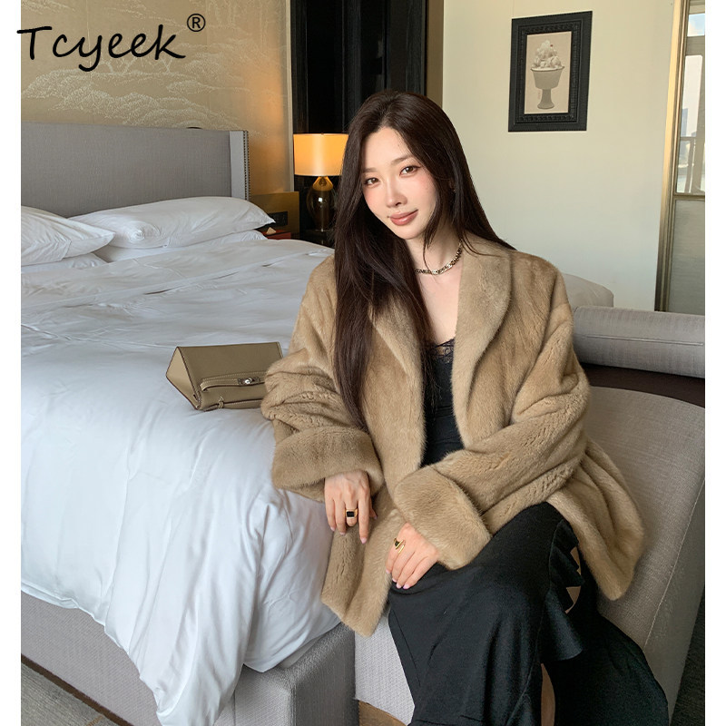 Winter Clothing Label - Tcyeek Natural Mink Fur Coat Woman