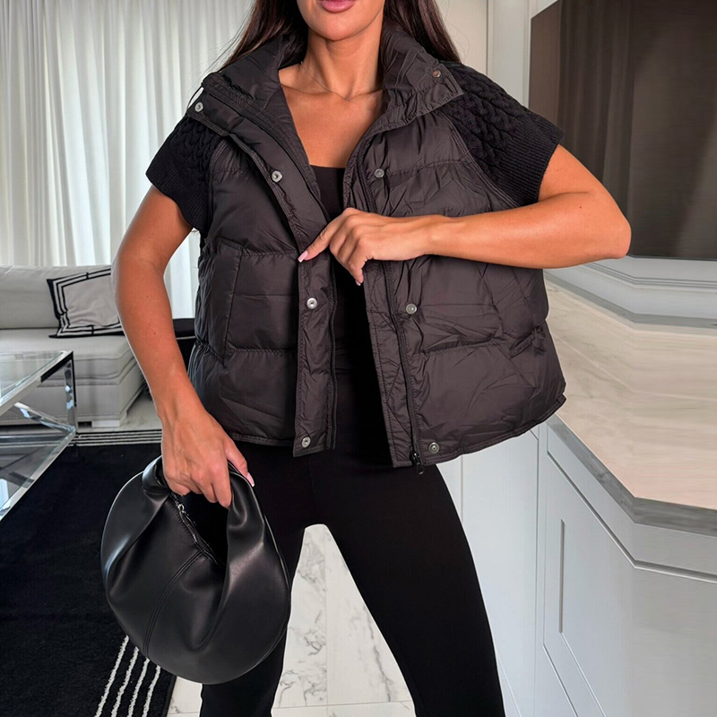 Women's Chic Cropped Puffer Ve - Padded Vest Gilet 评论和价格