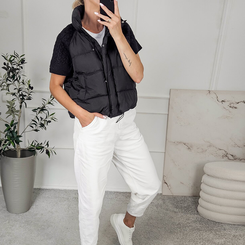 Women's Chic Cropped Puffer Ve - Padded Vest Gilet 评论和价格