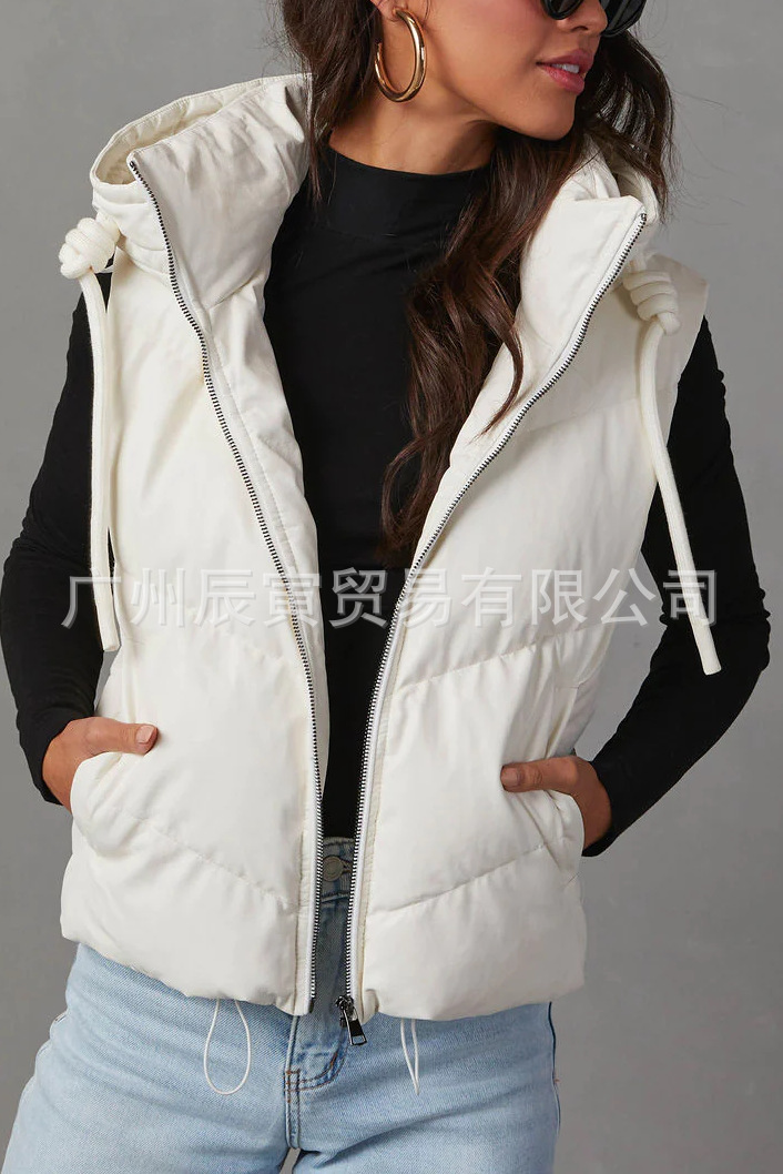 Women's Solid Color Hooded Pad - Padded Vest Gilet 评论和价格