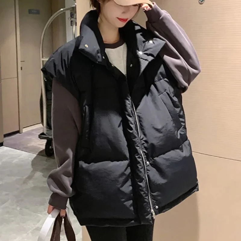 Solid Color Zipper Women's Ves - Padded Vest Gilet 评论和价格